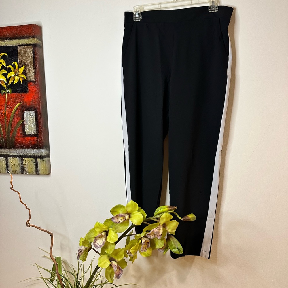P162- Max & Marcus Black and White Trousers with Sporty Side Stripes